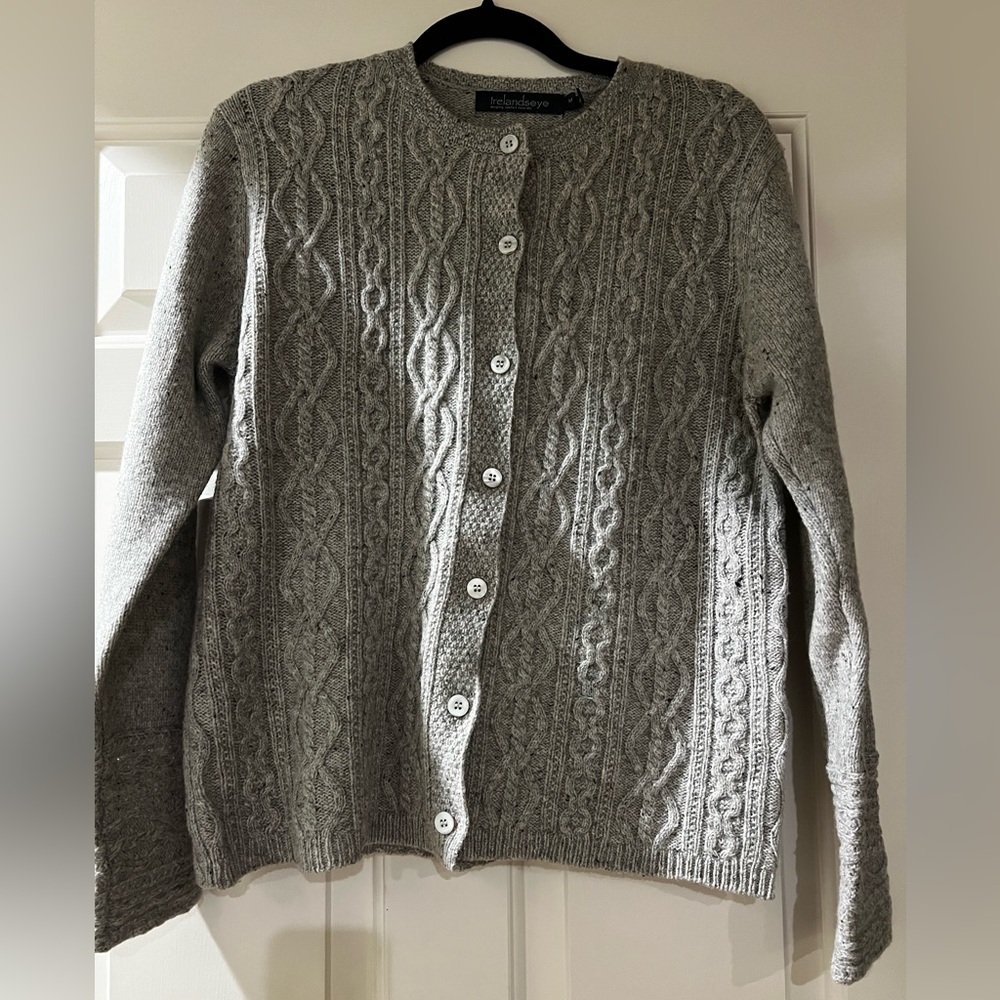 Never worn Medium wool cashmerere gray cable sweater from Ireland.